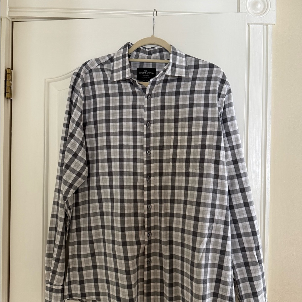 Rodd & Gunn Gray and White Plaid Shirt